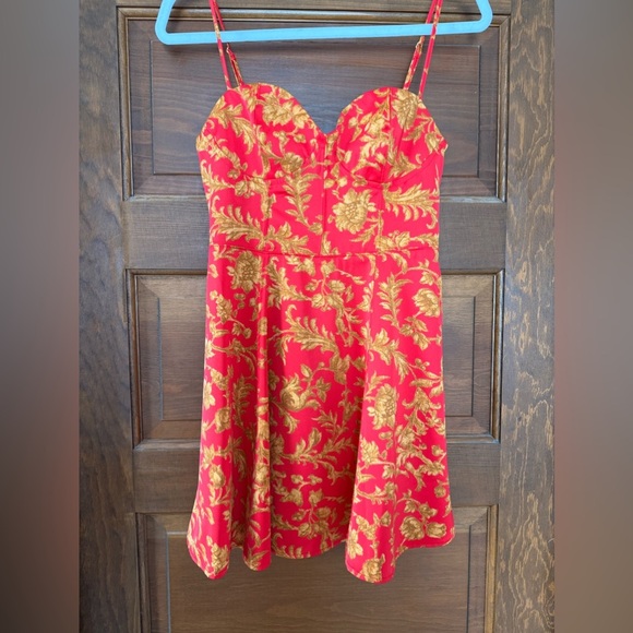 Urban Outfitters Orion Bustier Mini Dress - Red/Gold Floral - Size L - Picture 4 of 6